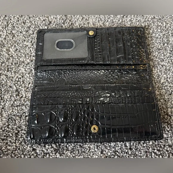 BRAHMIN Ady Slim Wallet Croc Embossed Continental Leather Black Melbourne $145 - Picture 4 of 13